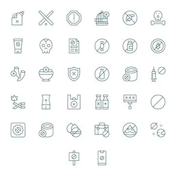 Not Allowed including 32 256x256 Thin Line Vector Illustrations Stock Illustration
