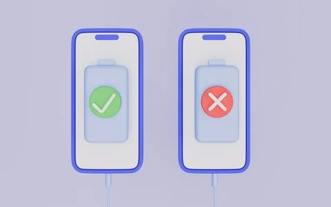 Not charge battery warning, Battery and charging on Phone 3d illustration Stock Illustration