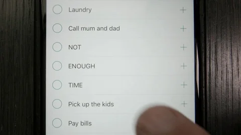Not Enough Time, checklist on mobile phone. Close-Up. Video stock 75810755