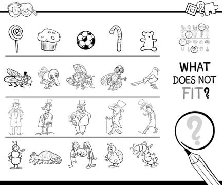 Not fitting picture game coloring page 库存插图