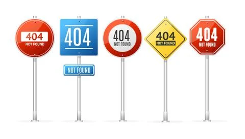 Not Found Error Concept Roadsign Set. Vector Illustrazione stock