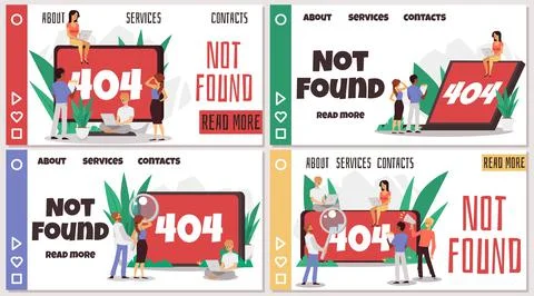 Not found page system 404 error web banners set, flat vector illustration. イラスト素材