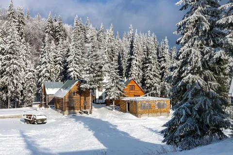 Not a large settlement in the mountains. Stock Photos