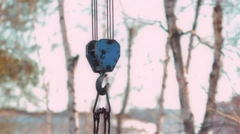 Not loaded hook of construction crane lift up on the boom Stock Footage 47840575