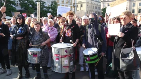 A Not One More rally protesting against strict abortion law in Cracow, Poland Stock Footage 250774225