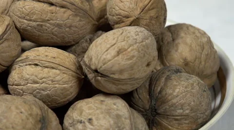 Not Shelled Walnuts in a Bowl Stock Footage 48949989