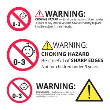 Not suitable for children under 3 years choking hazard forbidden signs set Stock Illustration