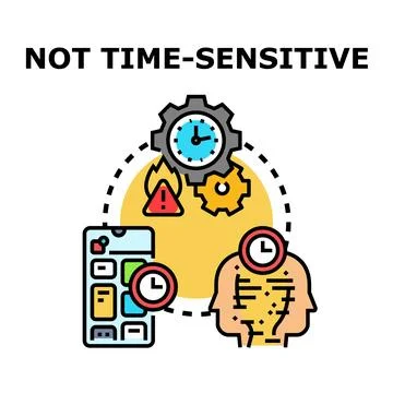 Not time sensitive concept with process gears smartphone and thinking head Stock Illustration