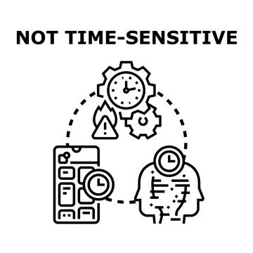 Not time sensitive concept with process gears smartphone and thinking head Stock Illustration