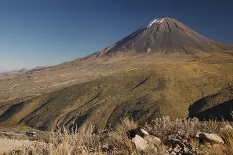 Not typical view of active volcano Misti Stock Photos