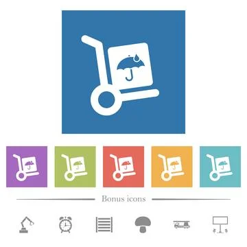Not waterproof parcel delivery solid flat white icons in square backgrounds 스톡 일러스트