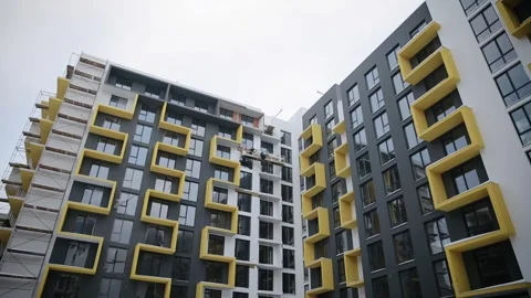 Not yet finished modern house for living. Work is underway to decorate the Stock Footage 258679292