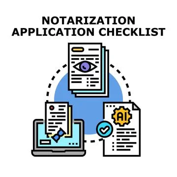 Notarization application checklist for legal documentation process 스톡 일러스트
