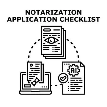 Notarization application checklist for legal documentation process Stock Illustration