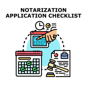 Notarization application checklist process and legal document Stock Illustration