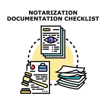 Notarization documentation checklist process for legal verification Stock Illustration