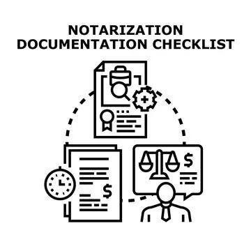 Notarization documentation checklist process for legal agreement Illustrazione stock