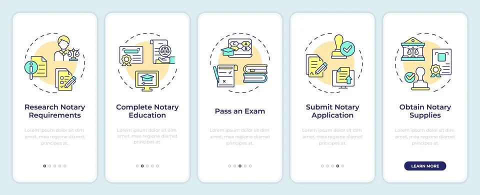 Notarization graduation onboarding mobile app screen Stock Illustration