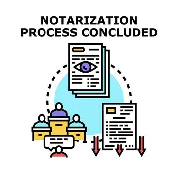 Notarization process concluding document verification Stock Illustration