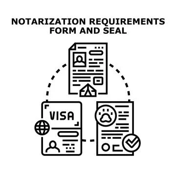 Notarization process showing legal documents and official seal Stock Illustration