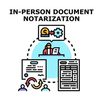 Notarization process for signing legal documents in person Stock Illustration