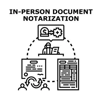 Notarization process for signing legal documents in person Stock Illustration