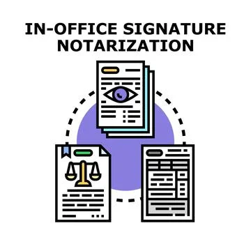 Notarization process verifying official legal documents concept Stock Illustration