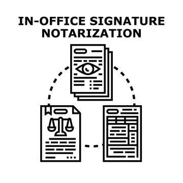 Notarization process verifying official legal documents concept Stock Illustration