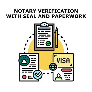 Notarization process verifying official seal and paperwork Illustrazione stock