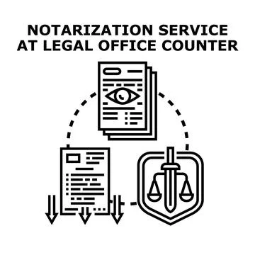 Notarization service legal process and document verification 库存插图