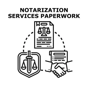 Notarization services paperwork document agreement concept Stock Illustration