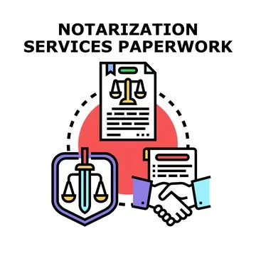 Notarization services paperwork document agreement concept Stock Illustration