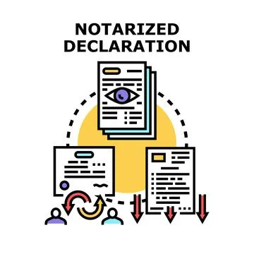 Notarized declaration document verification and legal certification process Stock Illustration