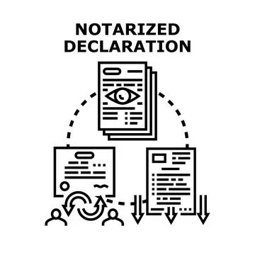 Notarized declaration document verification and legal certification process Stock Illustration