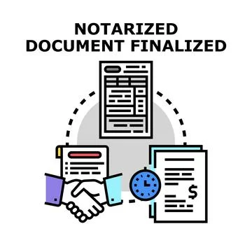 Notarized document finalizing legal agreement transaction concept Illustrazione stock