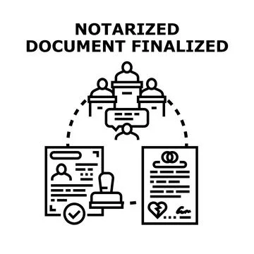 Notarized document finalizing legal agreement process Stock Illustration