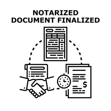 Notarized document finalizing legal agreement transaction concept Illustrazione stock