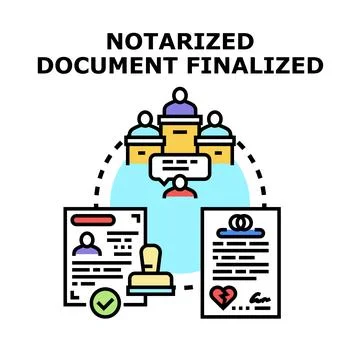 Notarized document finalizing legal agreement process Stock Illustration