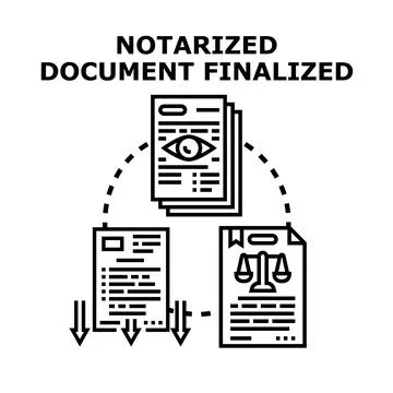 Notarized document finalizing legal process and verification 库存插图