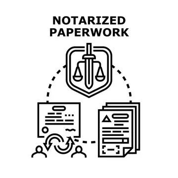 Notarized paperwork process with legal documentation and agreement 스톡 일러스트