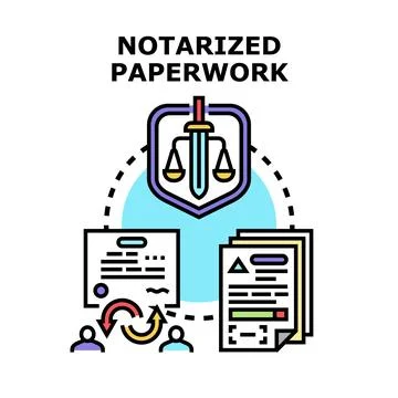 Notarized paperwork process with legal documentation and agreement Illustrazione stock