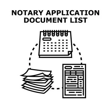 Notary application document list and official process Stock Illustration