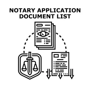 Notary application process with document verification and approval Stock Illustration