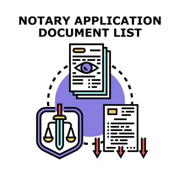 Notary application process with document verification and approval Stock Illustration