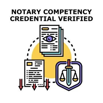 Notary competency credential verification process illustration Stockillustratie
