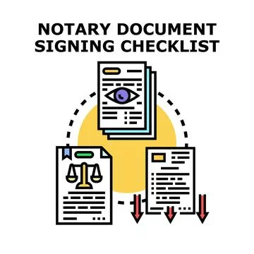 Notary document signing checklist concept vector icon Stock Illustration