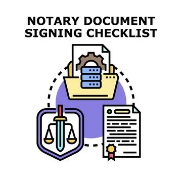 Notary document signing checklist concept vector illustration Stock Illustration