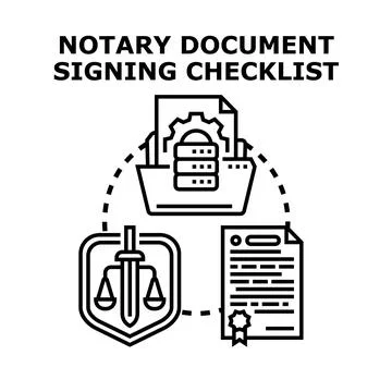 Notary document signing checklist concept vector illustration Stock Illustration