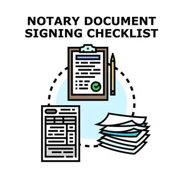 Notary document signing checklist preparing paperwork Stock Illustration