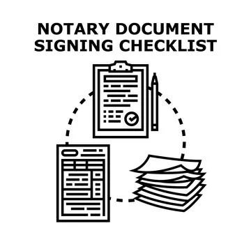 Notary document signing checklist preparing paperwork Stock Illustration